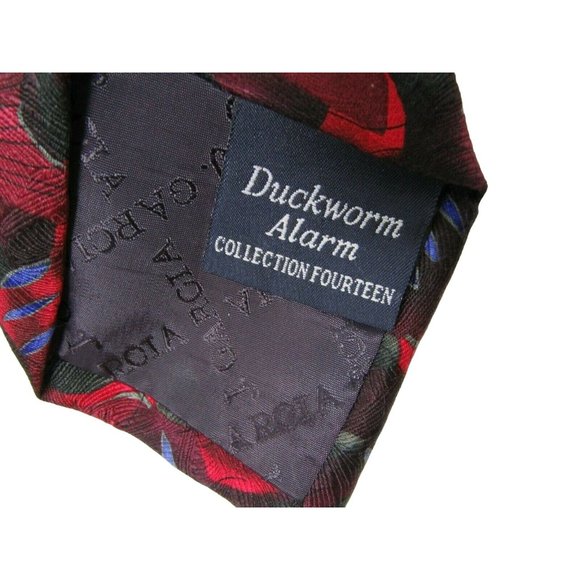 Men's Necktie J Garcia Tie Duckworm Alarm Red Blue Green 100% Silk - Picture 4 of 5
